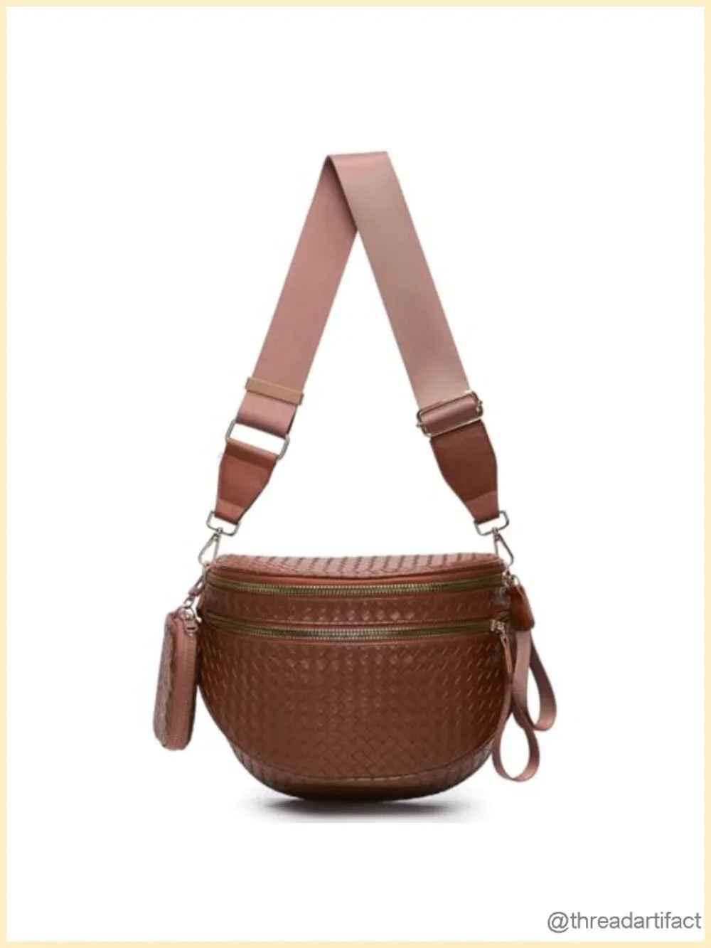 Woven Vegan Leather Crossbody Bag with Detachable Coin Purse